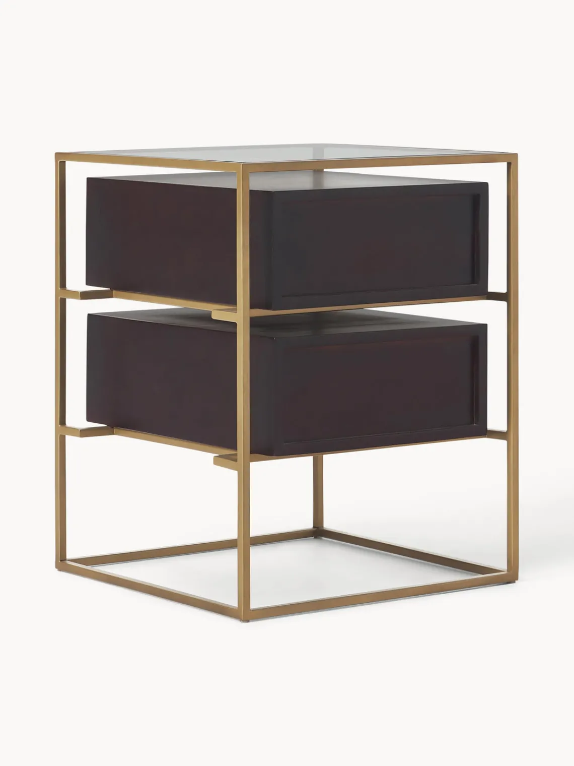 Mesitas De Noche|Mesitas De Noche>Westwing Collection Mesita de noche de madera de mango Lyle Madera de mango oscura, dorado