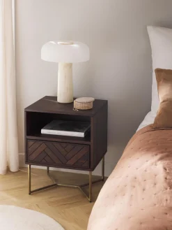 Mesitas De Noche|Mesitas De Noche>Westwing Collection Mesita de noche de madera de mango con diseño espiga Luca Madera de mango, dorado