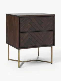 Mesitas De Noche|Mesitas De Noche>Westwing Collection Mesita de noche de madera de mango con diseño espiga Luca Madera de mango, dorado