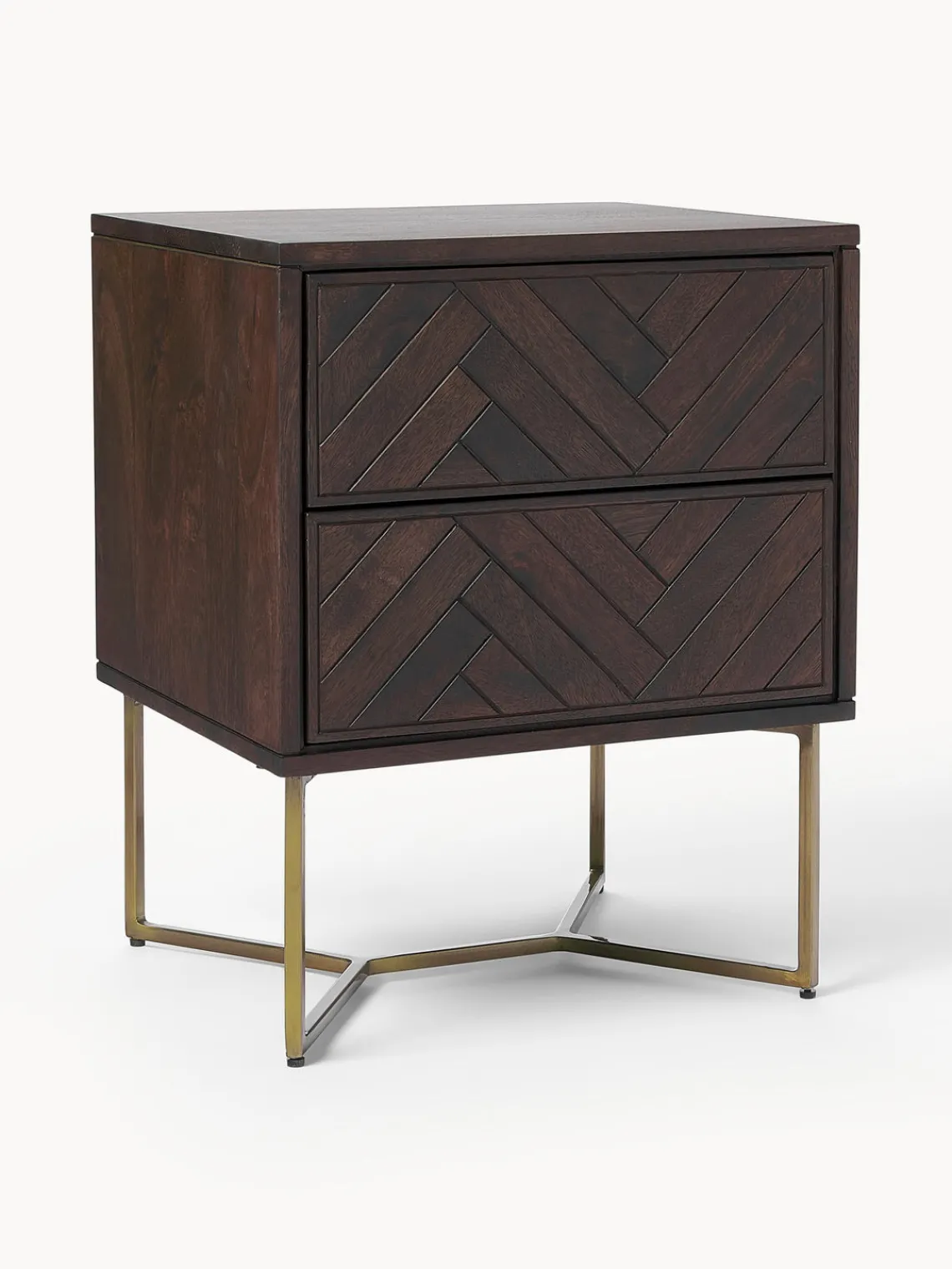 Mesitas De Noche|Mesitas De Noche>Westwing Collection Mesita de noche de madera de mango con diseño espiga Luca Madera de mango, dorado