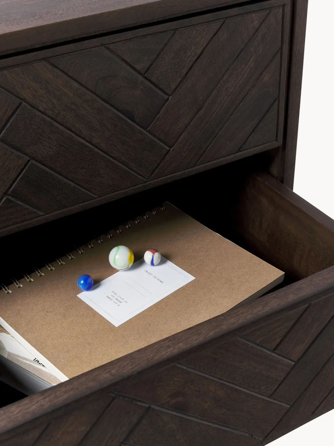 Mesitas De Noche|Mesitas De Noche>Westwing Collection Mesita de noche de madera de mango con diseño espiga Luca Madera de mango, dorado