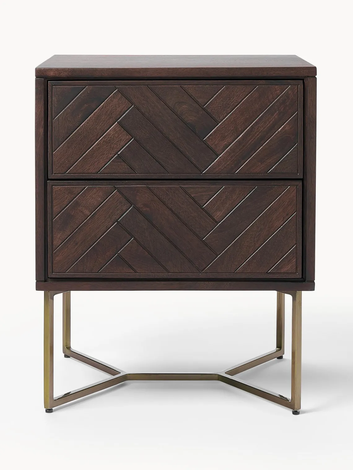 Mesitas De Noche|Mesitas De Noche>Westwing Collection Mesita de noche de madera de mango con diseño espiga Luca Madera de mango, dorado