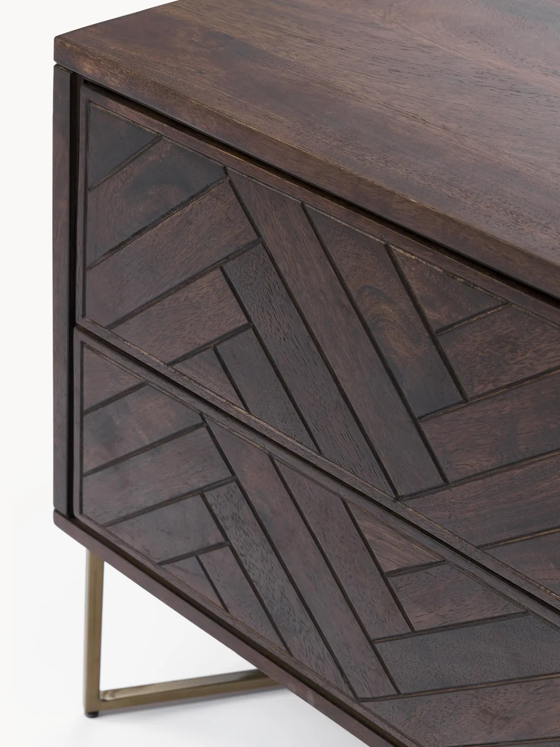 Mesitas De Noche|Mesitas De Noche>Westwing Collection Mesita de noche de madera de mango con diseño espiga Luca Madera de mango, dorado