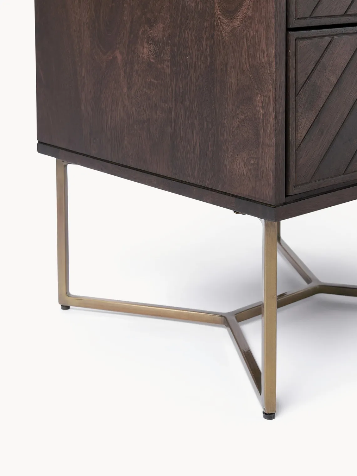 Mesitas De Noche|Mesitas De Noche>Westwing Collection Mesita de noche de madera de mango con diseño espiga Luca Madera de mango, dorado