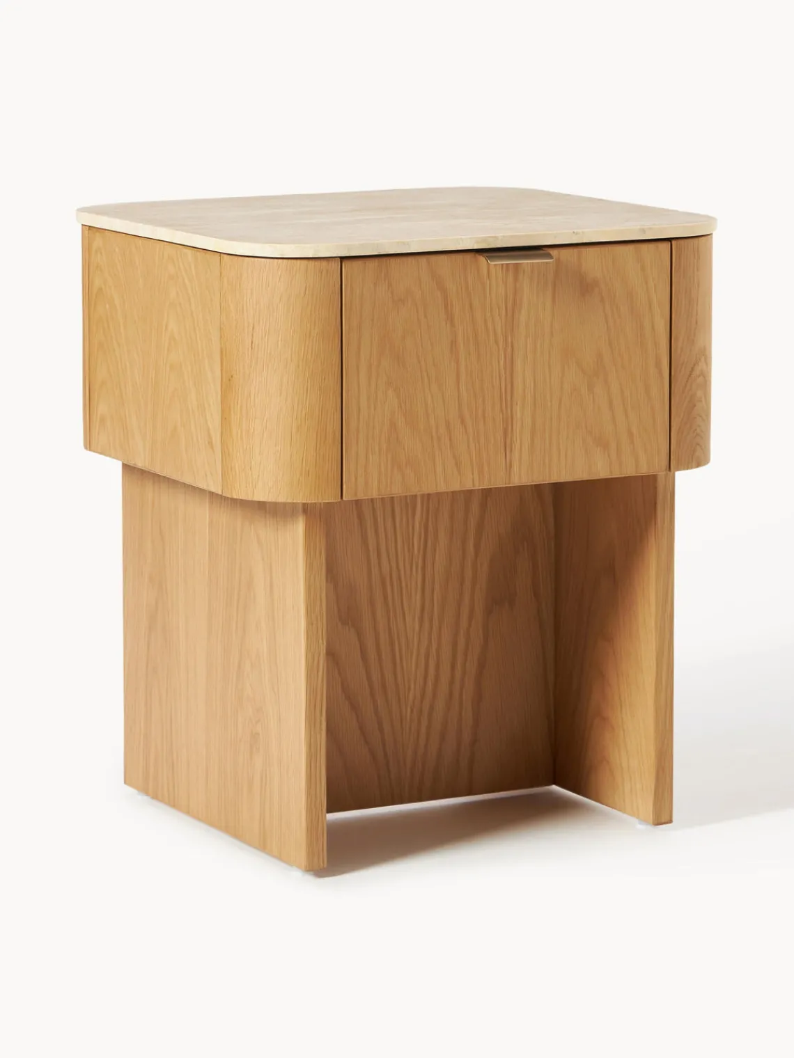 Mesitas De Noche|Mesitas De Noche>Westwing Collection Mesita de noche de madera con tablero de mármol Zumi Madera de roble, travertino tonos beige