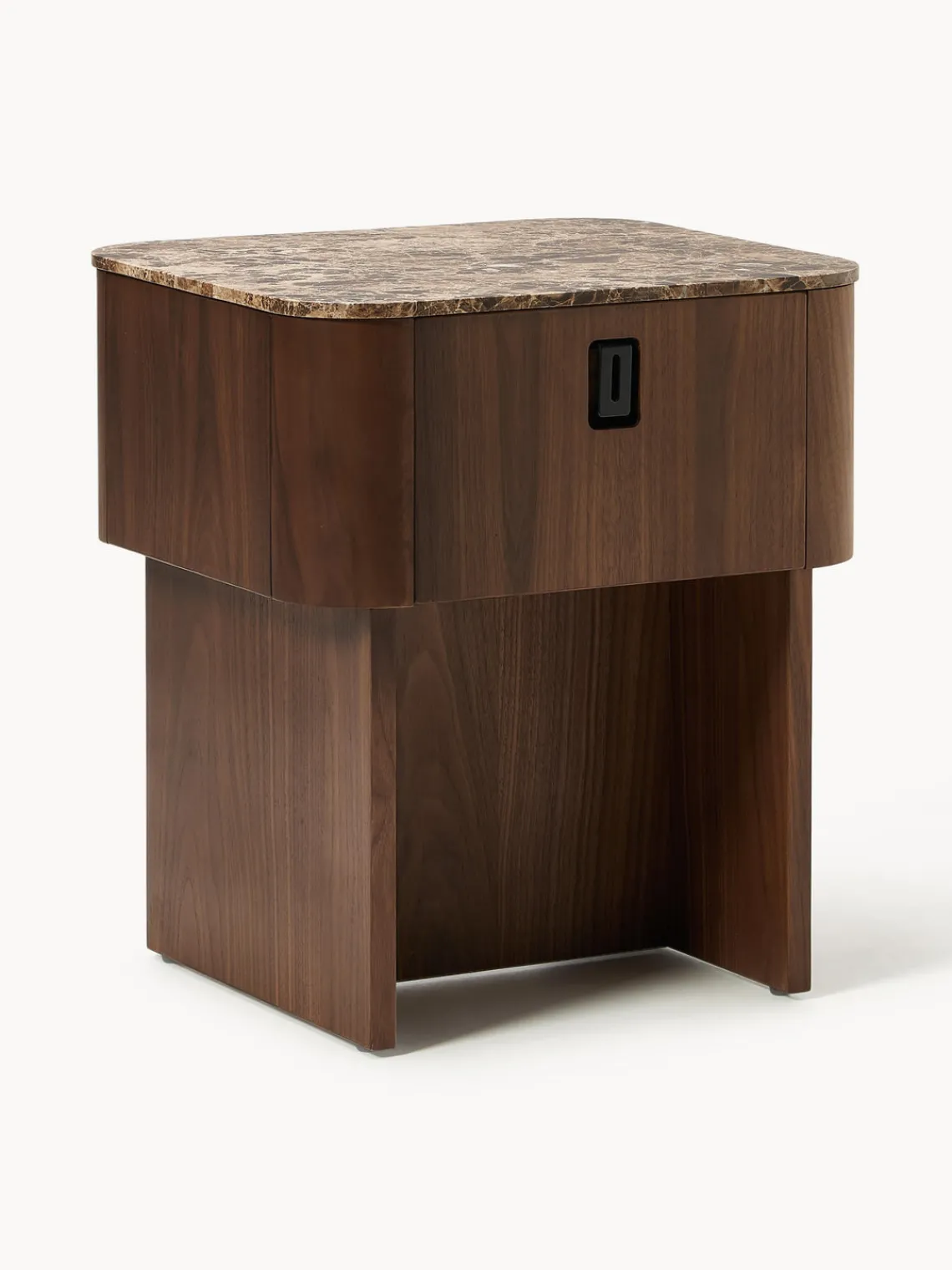 Mesitas De Noche|Mesitas De Noche>Westwing Collection Mesita de noche de madera con tablero de mármol Zumi Madera de nogal lacada, mármol marrón