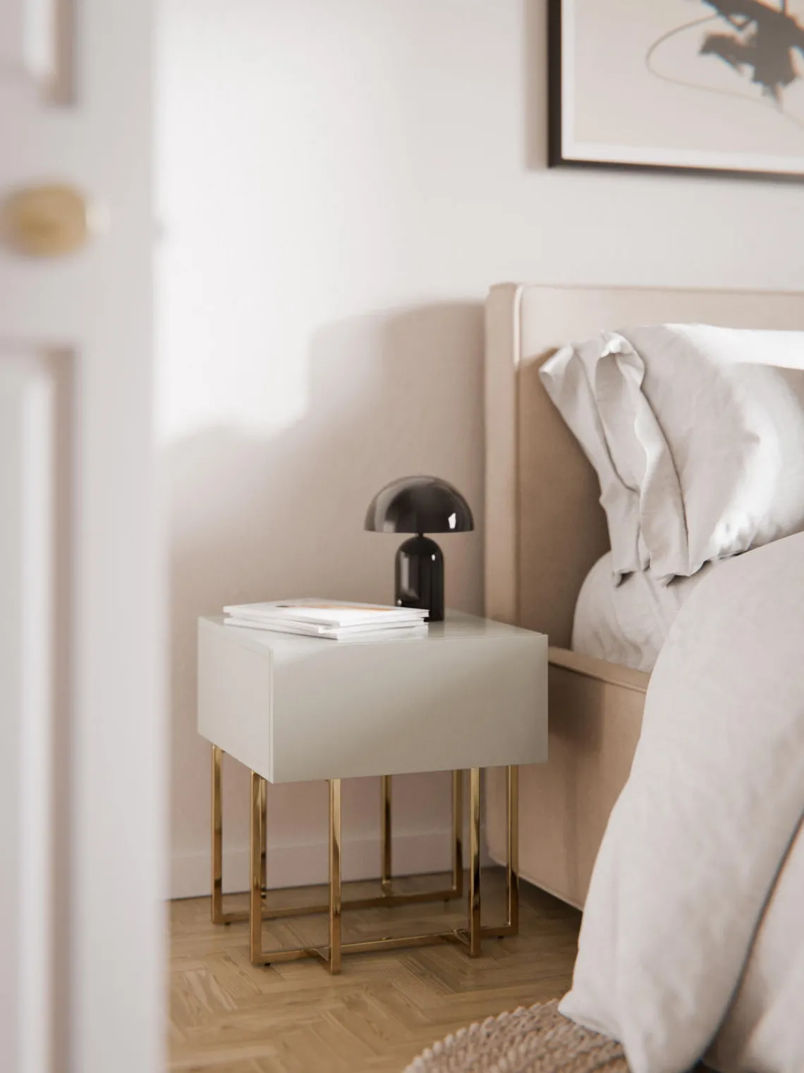 Mesitas De Noche|Mesitas De Noche>Westwing Collection Mesita de noche de madera Joe Beige claro, dorado