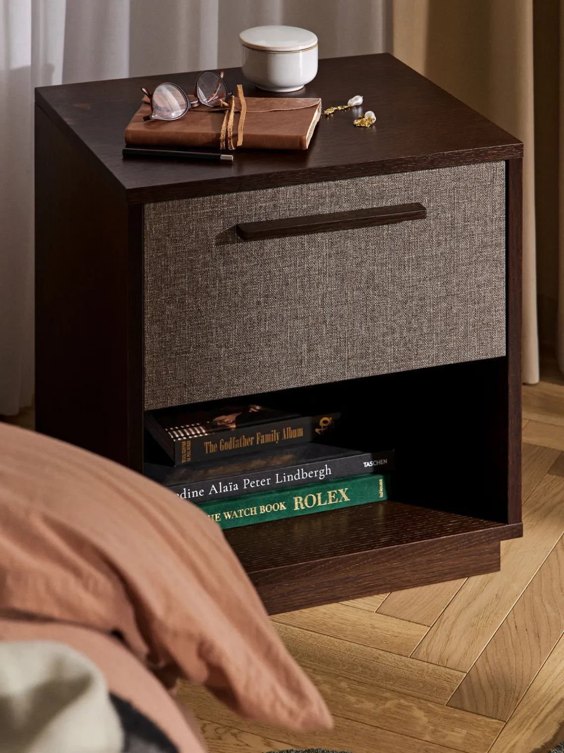 Best Mesita de noche de madera con frente tapizado Wisp Mesitas De Noche|Mesitas De Noche