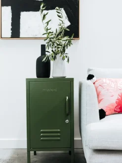 Armarios Infantiles|Mesitas De Noche>Mustard Made Mesita de noche de metal The Shorty, apertura de puerta izquierda o derecha Verde oscuro