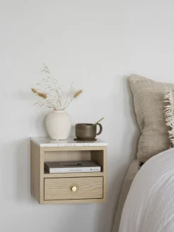 New Mesita de noche de pared con tablero de mármol Whitmore Mesitas De Noche|Mesitas De Noche