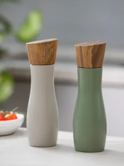 Molinillos De Especias|Molinillos De Especias>ladelle Molinillo de sal y pimienta con tapadera de madera de acacia Essentials, 2 uds. Gris claro, verde oliva, madera de acacia