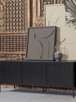 Best Mueble TV de madera de pino con frente acanalado Avourio, 3 puertas Muebles De Tv|Muebles De Tv