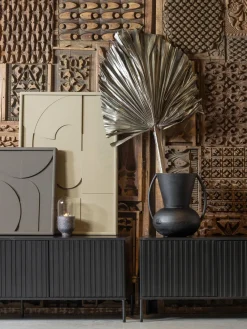 Best Mueble TV de madera de pino con frente acanalado Avourio, 3 puertas Muebles De Tv|Muebles De Tv