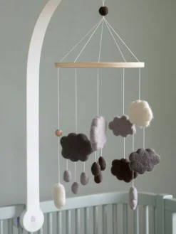 Cajas Musicales Y Móviles|Decoración Infantil>Sebra Móvil bebé artesanal Clouds Tonos de gris y marrón