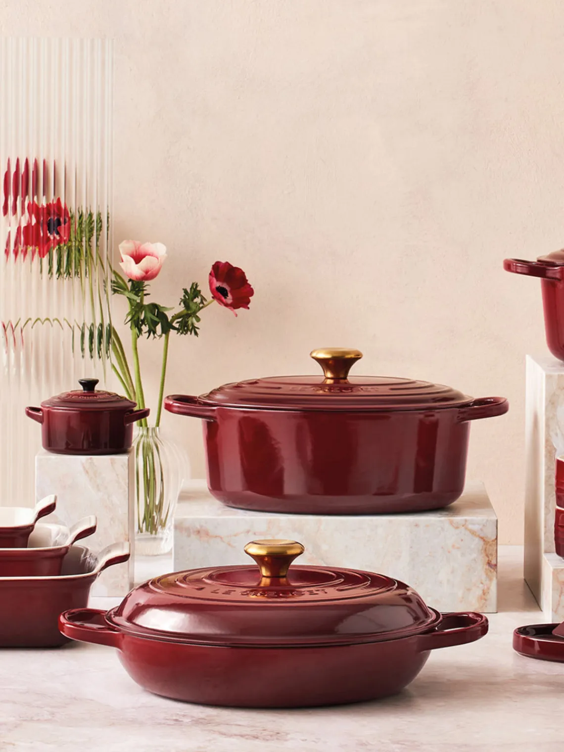 Ollas|Ollas>LE CREUSET Olla de hierro fundido Signature Collection Rojo vino, dorado