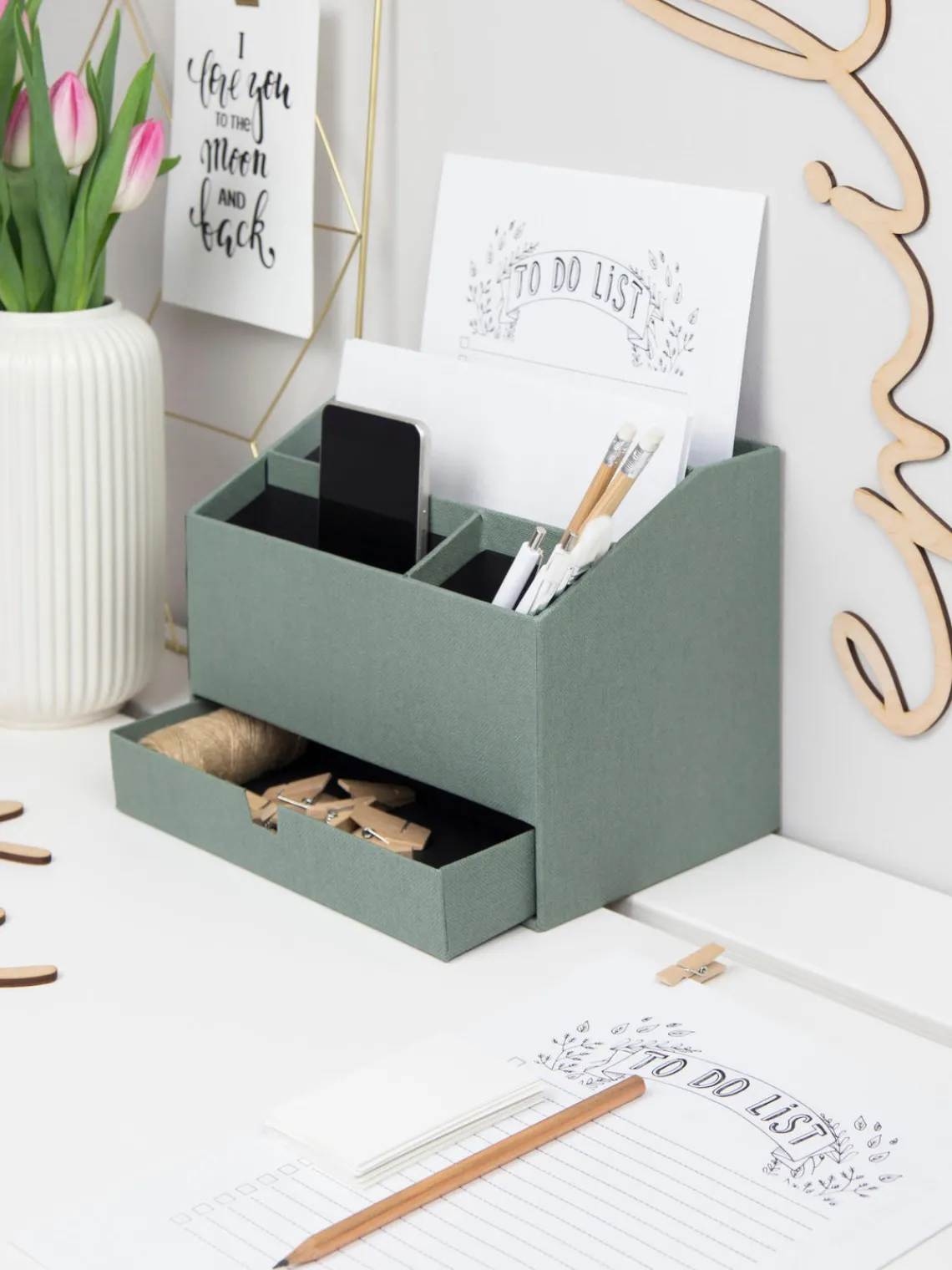 Material De Oficina|Material De Oficina>Bigso Box of Sweden Organizador de escritorio Greta Verde salvia