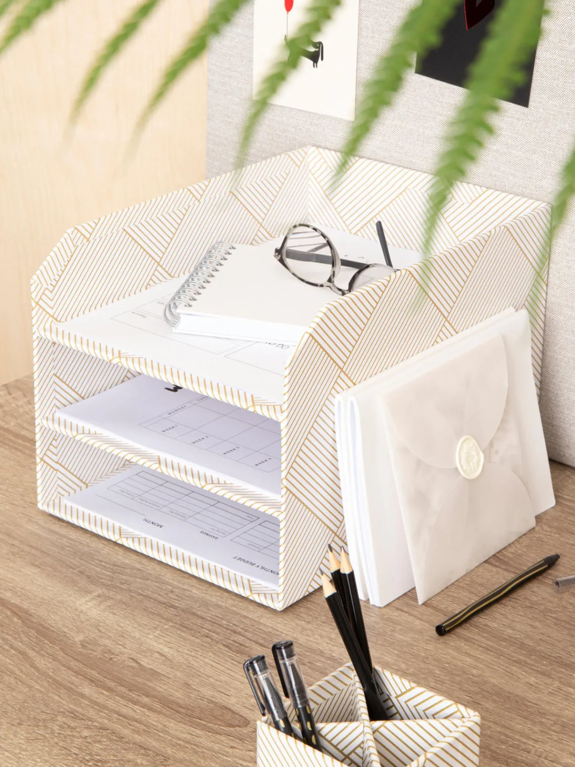 Material De Oficina|Material De Oficina>Bigso Box of Sweden Organizadores de documentos Trey Blanco Off White, dorado