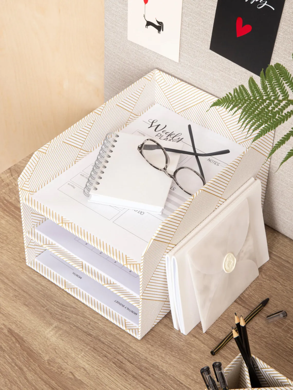 Material De Oficina|Material De Oficina>Bigso Box of Sweden Organizadores de documentos Trey Blanco Off White, dorado