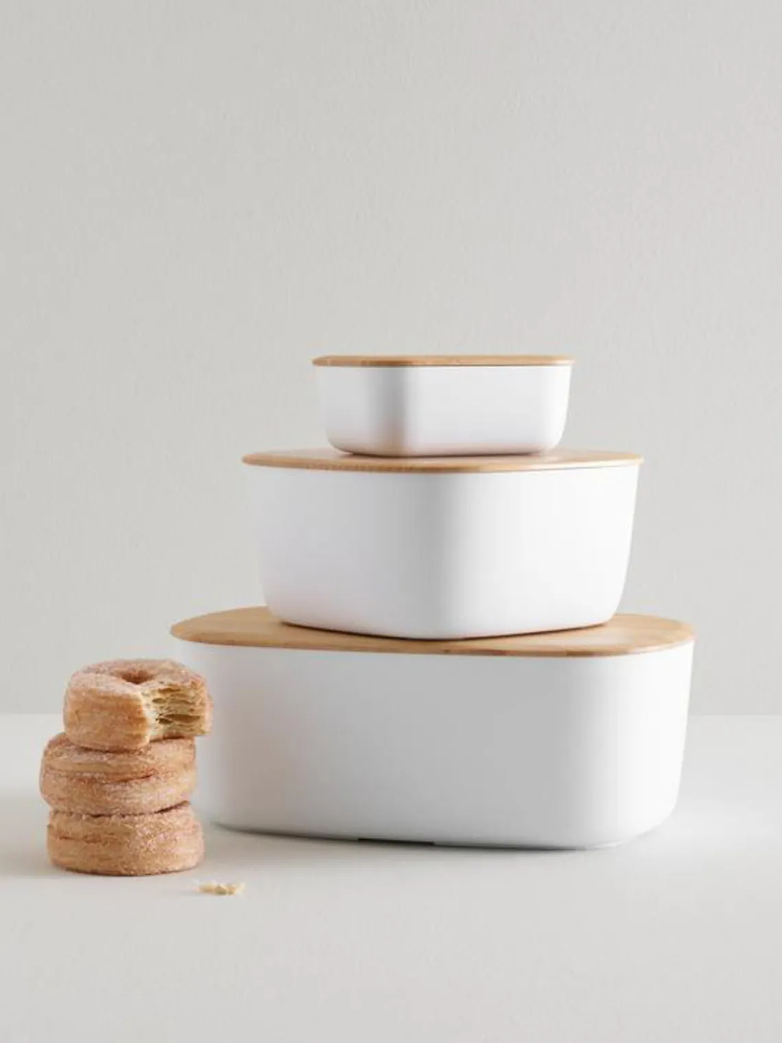 Cestas Para Pan|Almacenaje De Cocina>Rig-Tig Panera con tapadera de bambú Box-It Blanco, madera de bambú