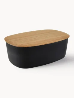 Cestas Para Pan|Almacenaje De Cocina>Rig-Tig Panera con tapadera de bambú Box-It Negro, madera de bambú