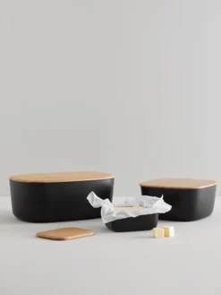 Cestas Para Pan|Almacenaje De Cocina>Rig-Tig Panera con tapadera de bambú Box-It Negro, madera de bambú