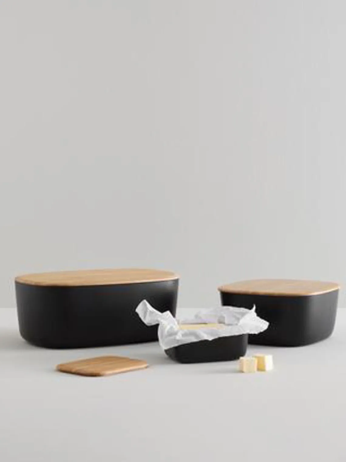 Cestas Para Pan|Almacenaje De Cocina>Rig-Tig Panera con tapadera de bambú Box-It Negro, madera de bambú