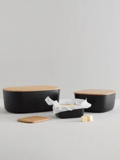 Cestas Para Pan|Almacenaje De Cocina>Rig-Tig Panera con tapadera de bambú Box It Negro, madera de bambú