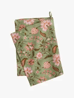 Textiles De Cocina Y Manteles|Textiles De Cocina>Bungalow Paño de cocina artesanal con estampado floral Lulu Verde, tonos rosas, marrón claro