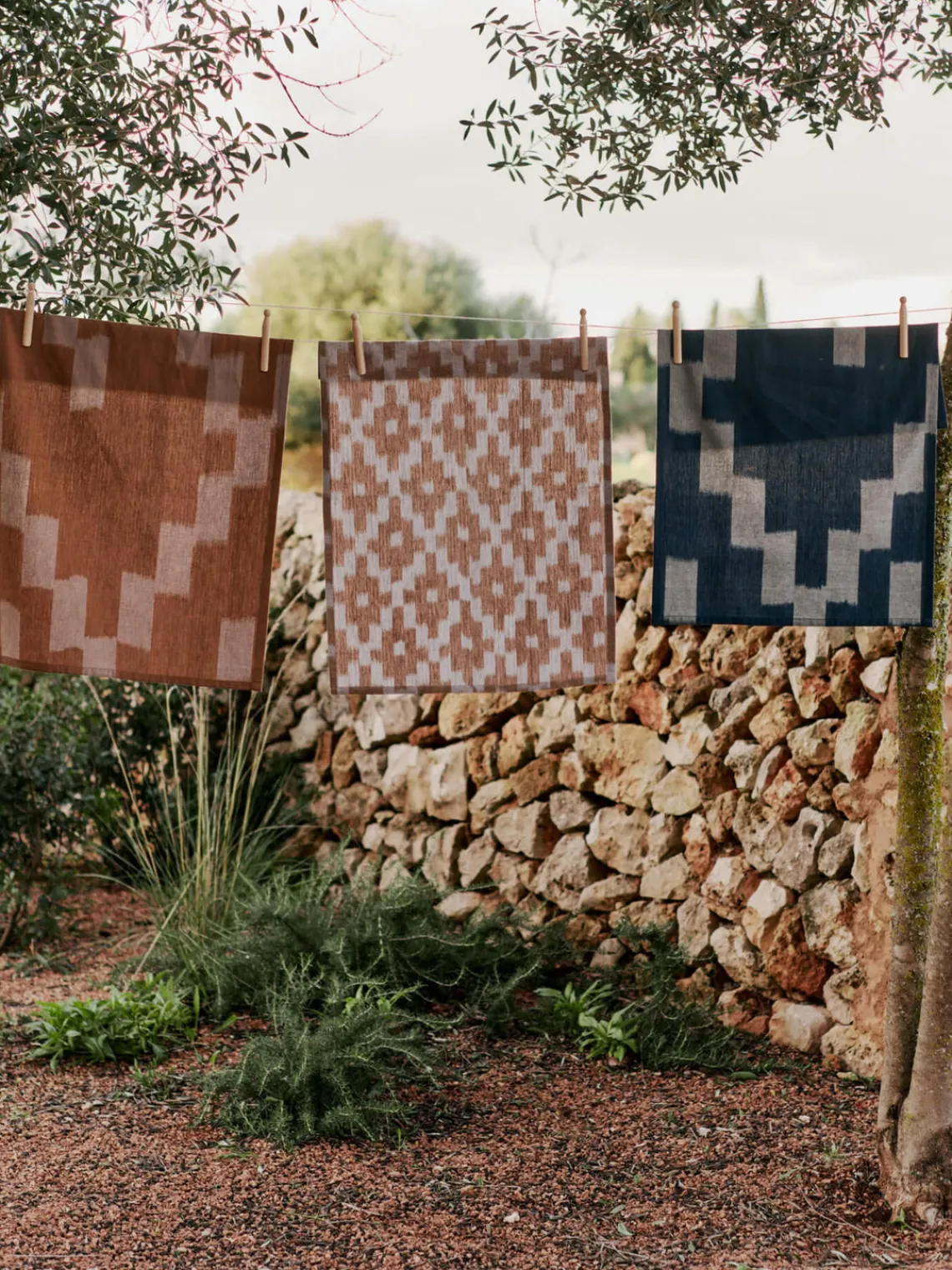 Textiles De Cocina Y Manteles|Textiles De Cocina>Ferm Living Paño de cocina artesanal de algodón Ikat Terracota, azul claro