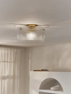 Plafones|Lámparas De Techo>Westwing Collection Plafón de vidrio acanalado Emmi Dorado, transparente