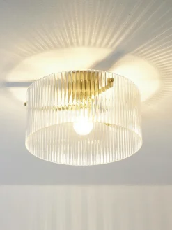 Plafones|Lámparas De Techo></noscript>Westwing Collection Plafón de vidrio acanalado Emmi Dorado, transparente