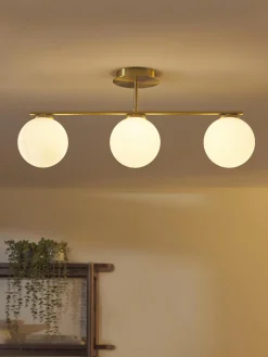 Plafones|Lámparas De Techo>Westwing Collection Plafón de vidrio opalino Atlanta Blanco, dorado