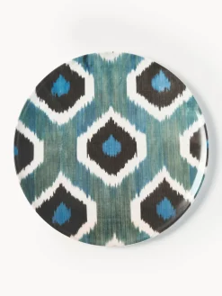 Platos Llanos|Vajillas Completas>Les Ottomans Plato llano artesanal de porcelana Ikat Azul petróleo, negro, blanco