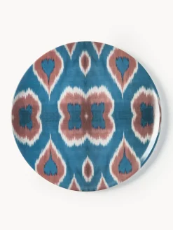 Platos Llanos|Vajillas Completas>Les Ottomans Plato llano artesanal de porcelana Ikat Azul, rojo óxido, blanco
