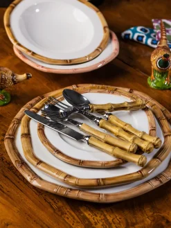 Best Plato llano pintado a mano Bamboo Platos Llanos|Vajillas Completas
