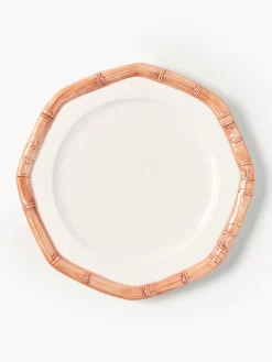 Platos Llanos|Vajillas Completas>Les Ottomans Plato llano pintado a mano Bamboo Blanco, melocotón