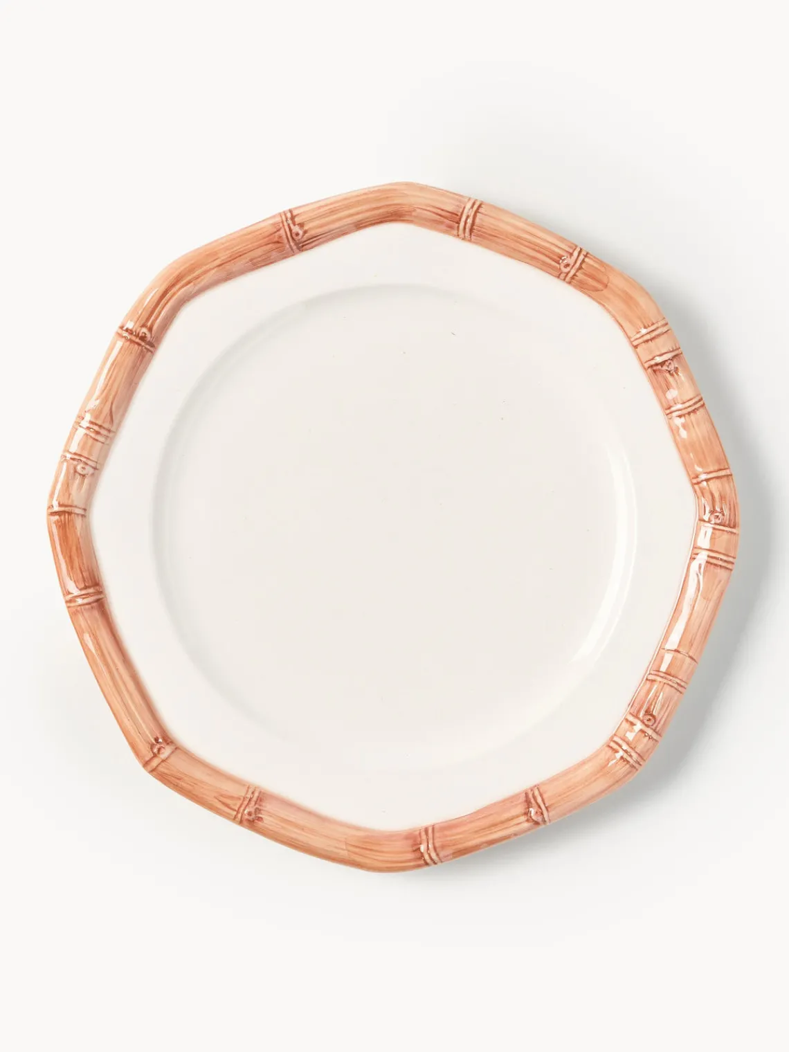 Platos Llanos|Vajillas Completas>Les Ottomans Plato llano pintado a mano Bamboo Blanco, melocotón