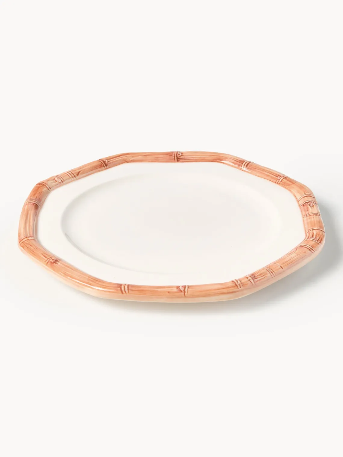 Platos Llanos|Vajillas Completas>Les Ottomans Plato llano pintado a mano Bamboo Blanco, melocotón