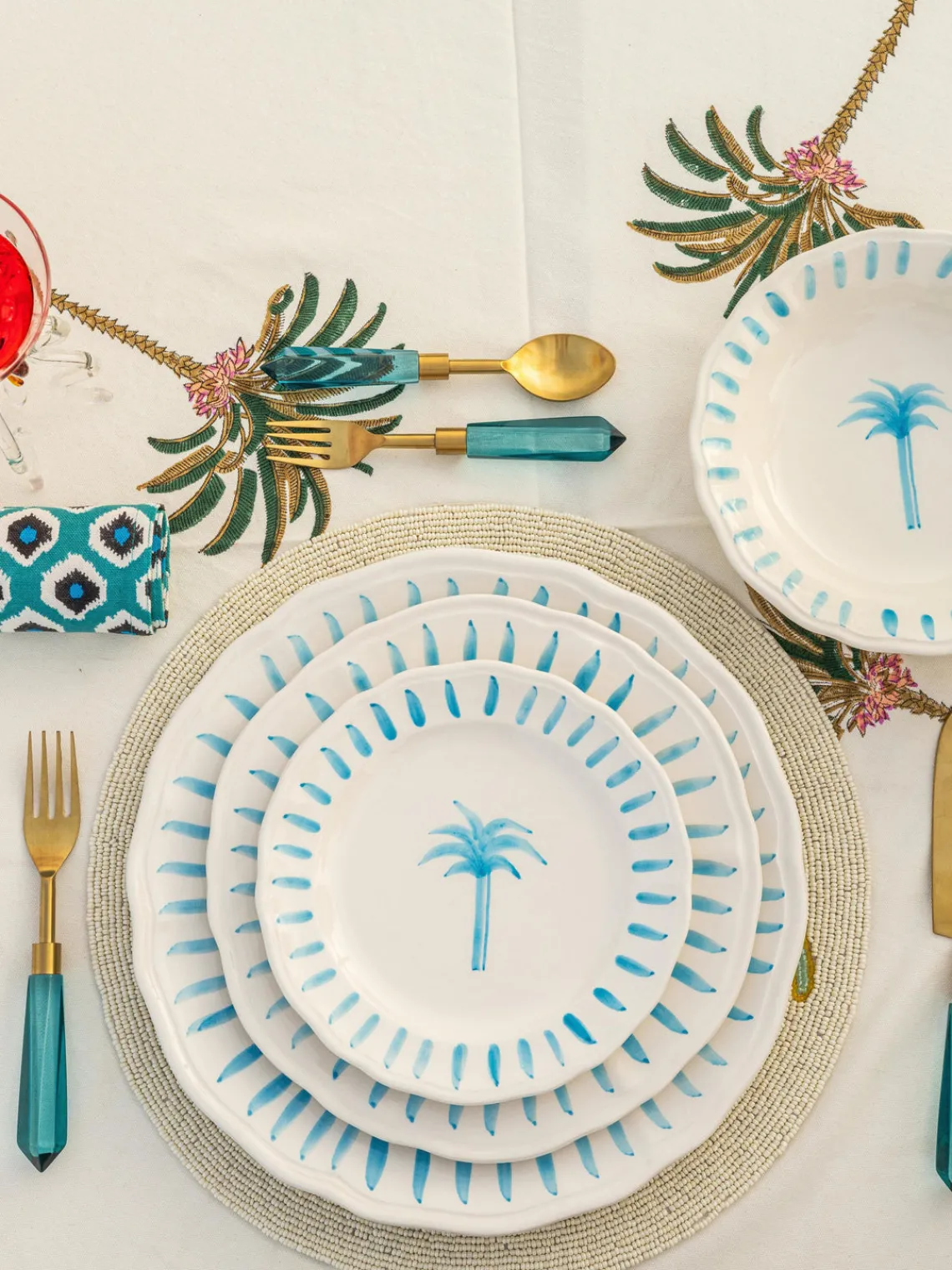 Hot Plato llano pintado a mano The Palms Platos Llanos|Vajillas Completas