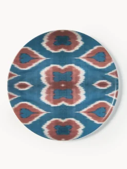 Platos De Postre|Vajillas Completas>Les Ottomans Plato postre artesanal de porcelana Ikat Azul, rojo óxido, blanco