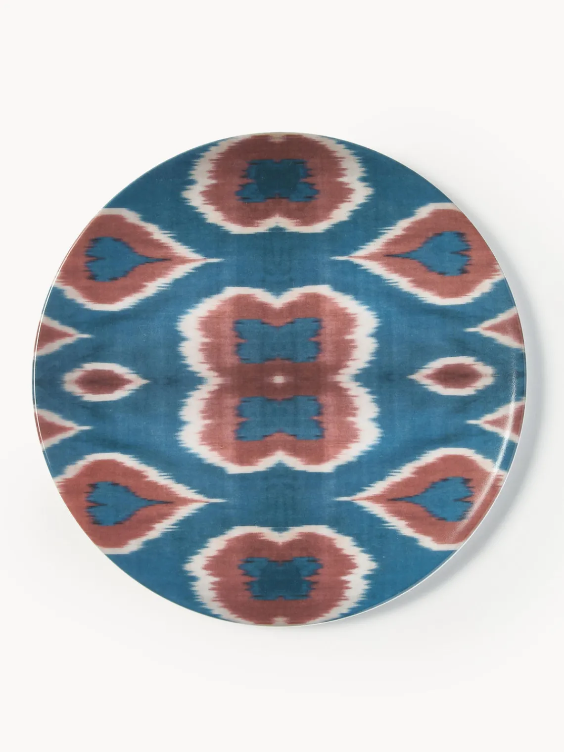 Platos De Postre|Vajillas Completas>Les Ottomans Plato postre artesanal de porcelana Ikat Azul, rojo óxido, blanco