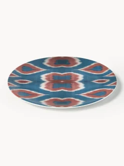 Platos De Postre|Vajillas Completas>Les Ottomans Plato postre artesanal de porcelana Ikat Azul, rojo óxido, blanco