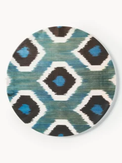 Platos De Postre|Vajillas Completas>Les Ottomans Plato postre artesanal de porcelana Ikat Azul petróleo, negro, blanco