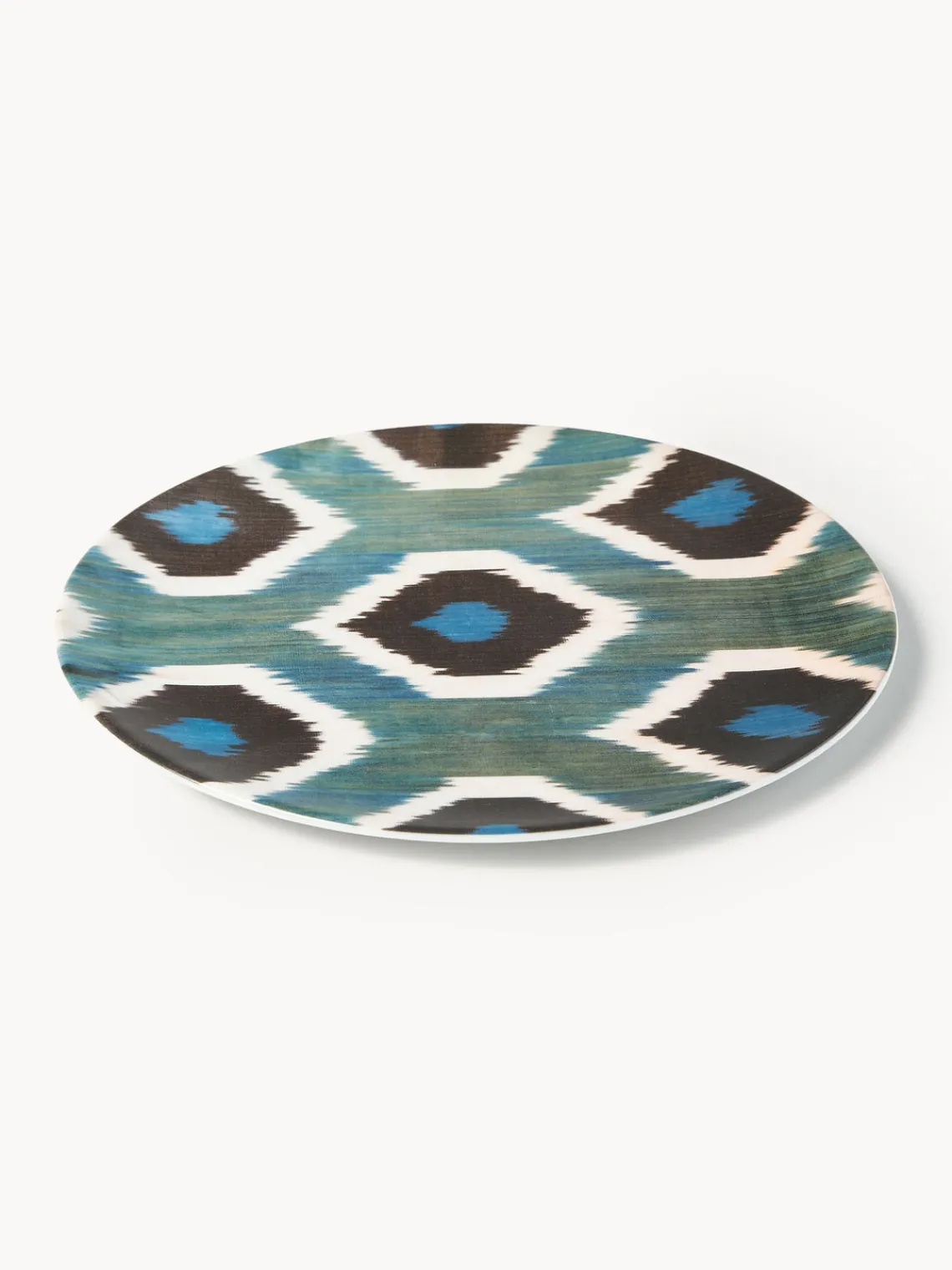 Platos De Postre|Vajillas Completas>Les Ottomans Plato postre artesanal de porcelana Ikat Azul petróleo, negro, blanco