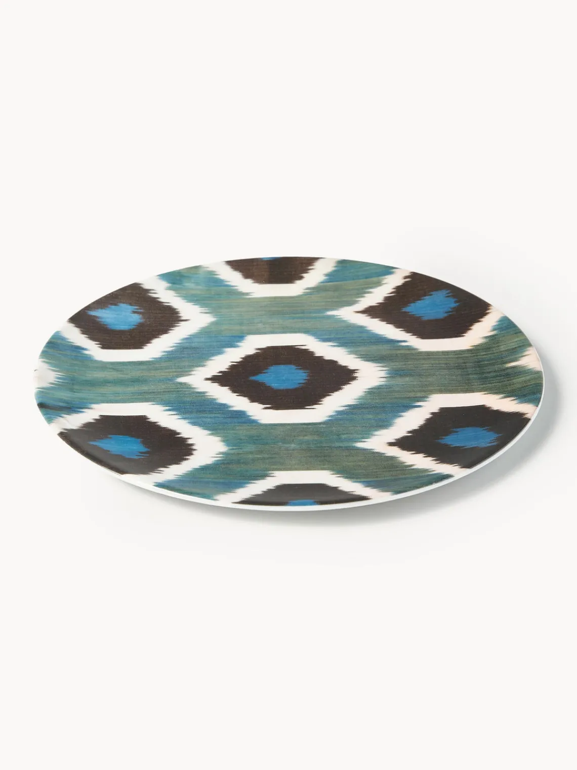 Platos De Postre|Vajillas Completas>Les Ottomans Plato postre artesanal de porcelana Ikat Azul petróleo, negro, blanco