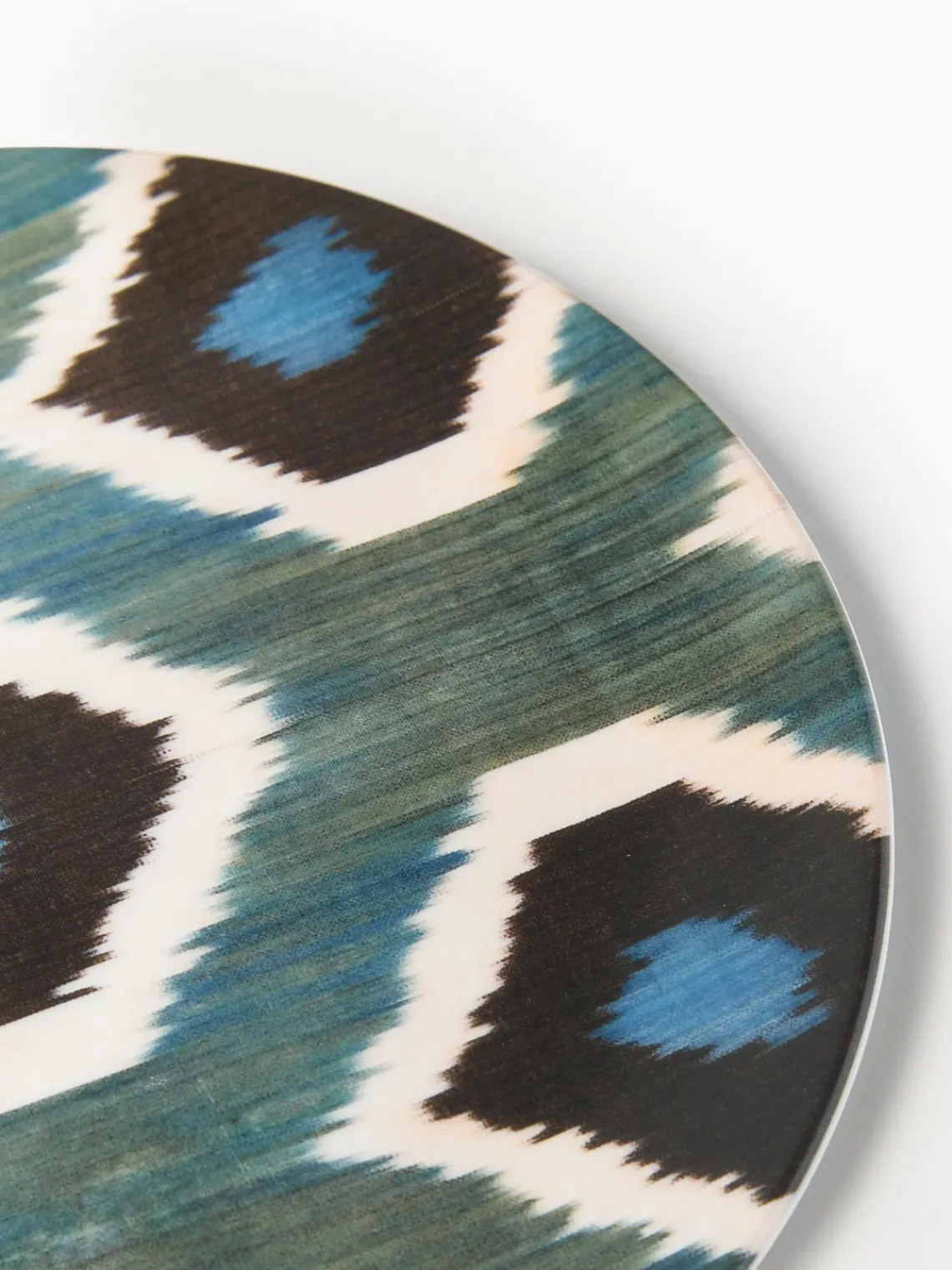 Platos De Postre|Vajillas Completas>Les Ottomans Plato postre artesanal de porcelana Ikat Azul petróleo, negro, blanco