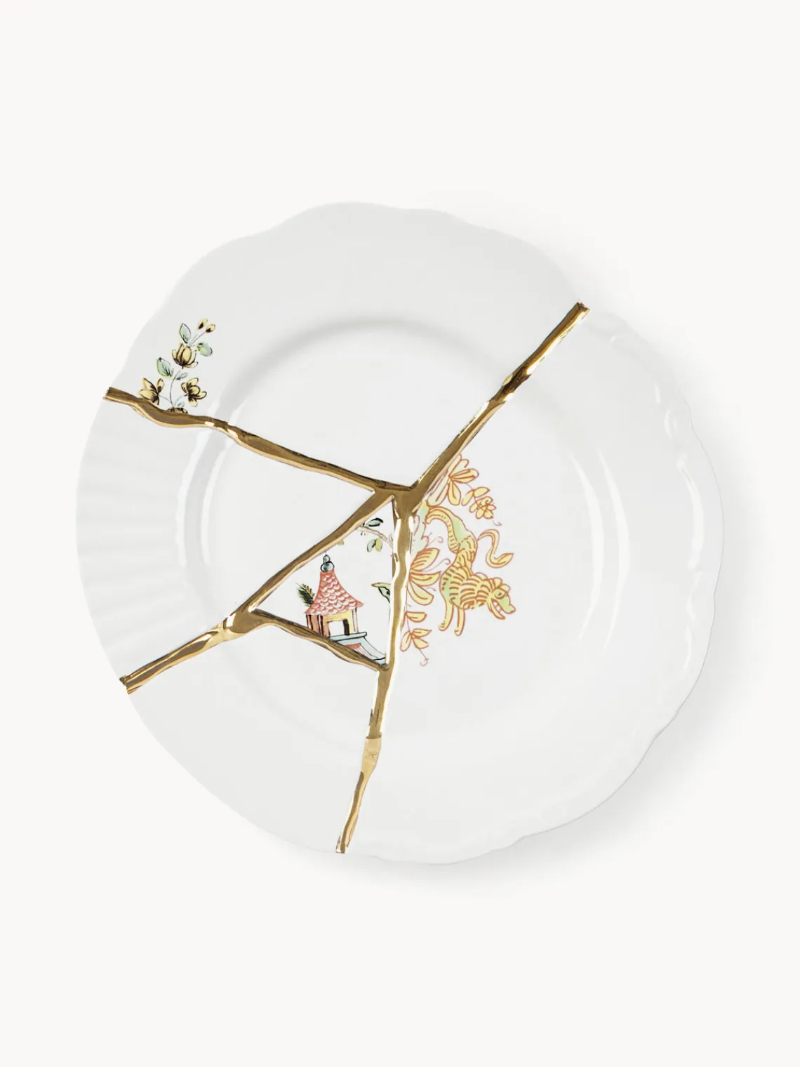 Platos De Postre|Vajillas Completas>SELETTI Plato postre de porcelana Kintsugi Blanco Off White brillante