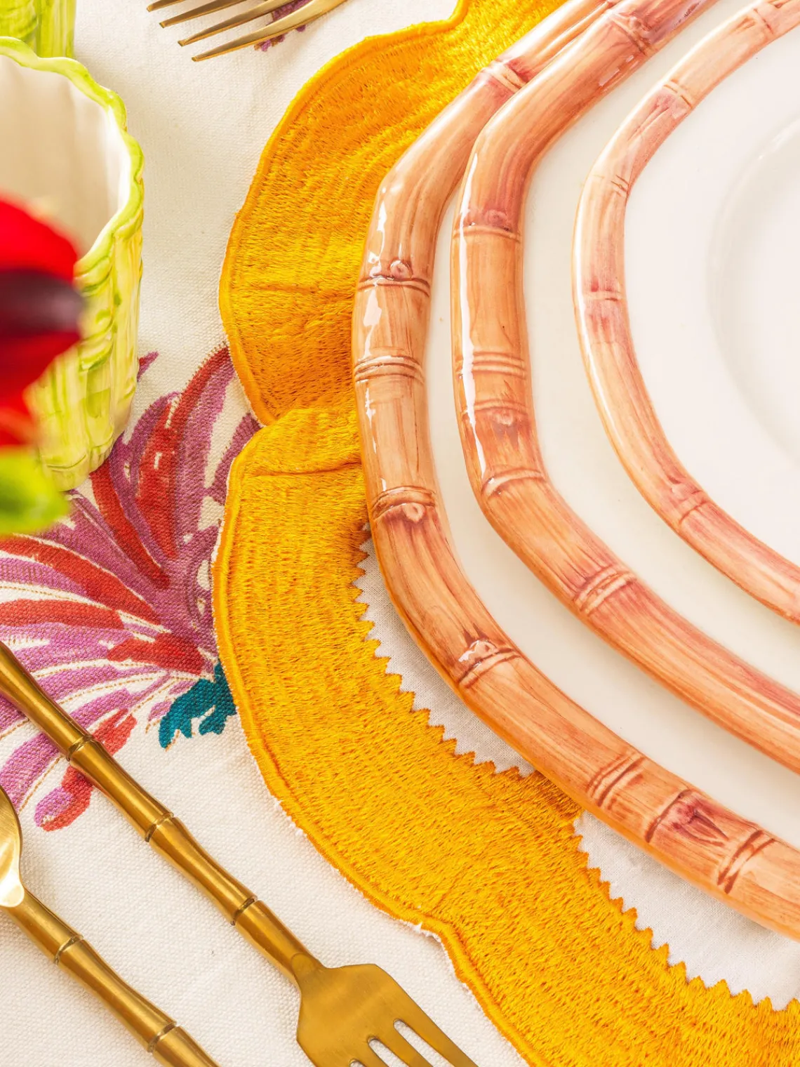 New Plato postre pintado a mano Bamboo Platos De Postre|Vajillas Completas