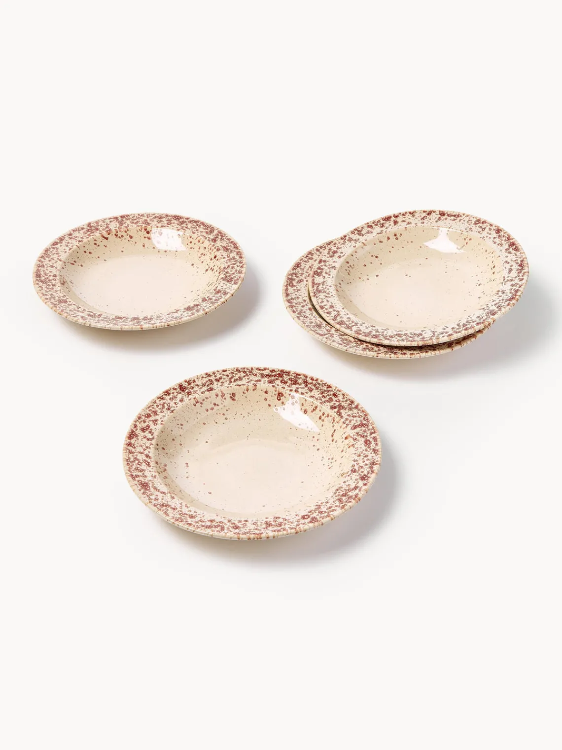 Platos Hondos|Vajillas Completas>Westwing Collection Platos hondos artesanales Bernardo, 4 uds. Beige claro, rojo vino