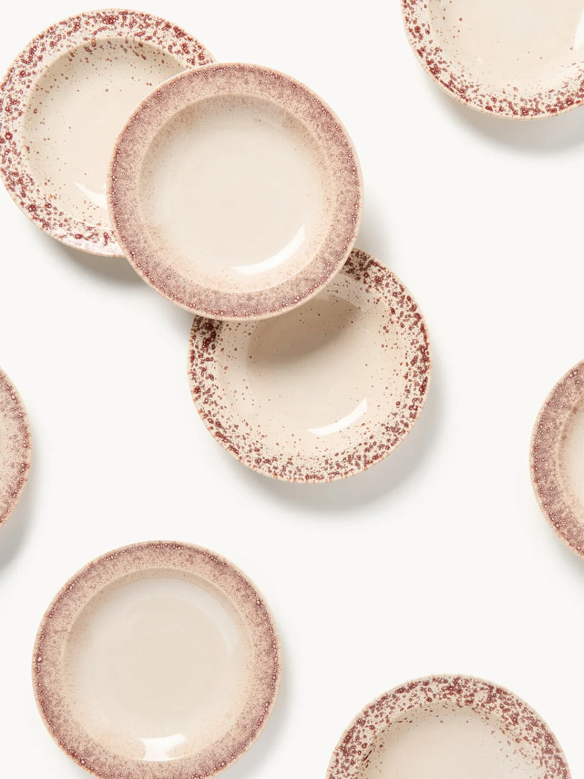 Platos Hondos|Vajillas Completas>Westwing Collection Platos hondos artesanales Bernardo, 4 uds. Beige claro, rojo vino